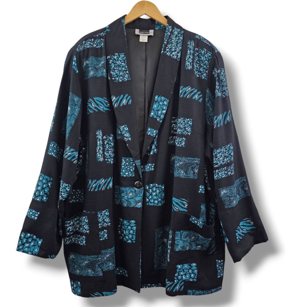 Vintage Maggie Barnes Womens Blazer Jacket 28W Black Blue Academia Business Fall